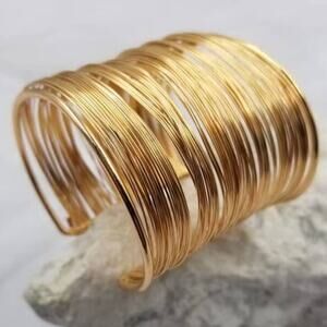 Gold Braided Wrap Bangle Extra Wide Cuff Statement Bracelet